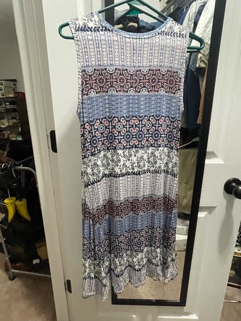 Style & Co. Printed Sleeveless Boho Maxi Dress - Blue, White & Burgundy